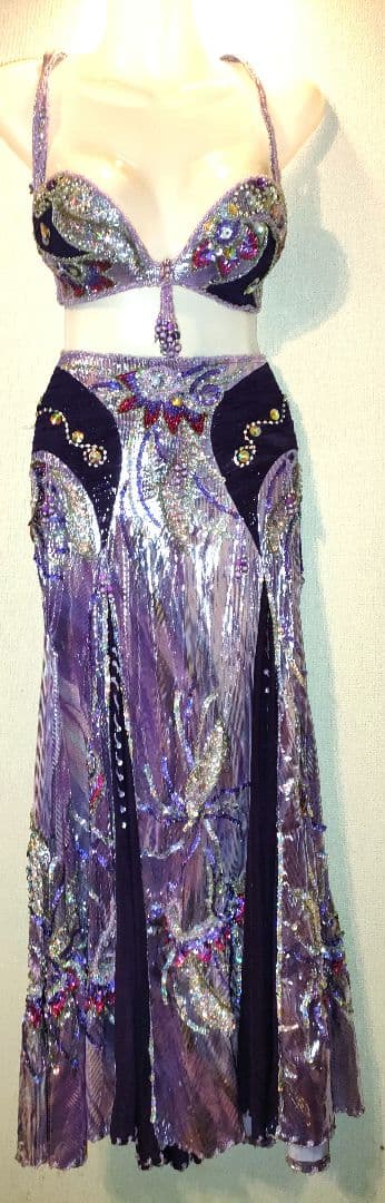 【新品】エジプト製紫色ビーズ装飾ベリーダンスセットアップ