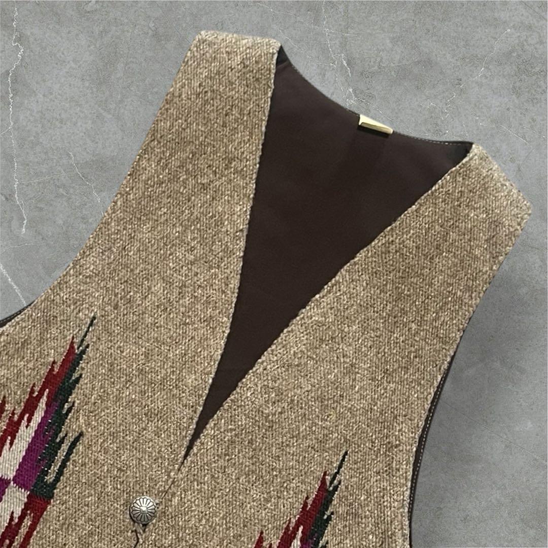 ヴィンテージ ネイティブ柄 ウール100% 手織りコンチョベストメキシコ製古着