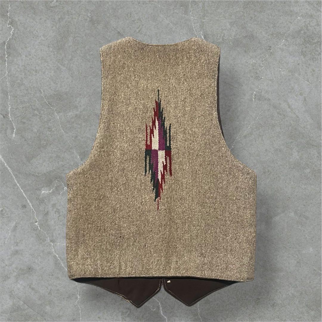 ヴィンテージ ネイティブ柄 ウール100% 手織りコンチョベストメキシコ製古着