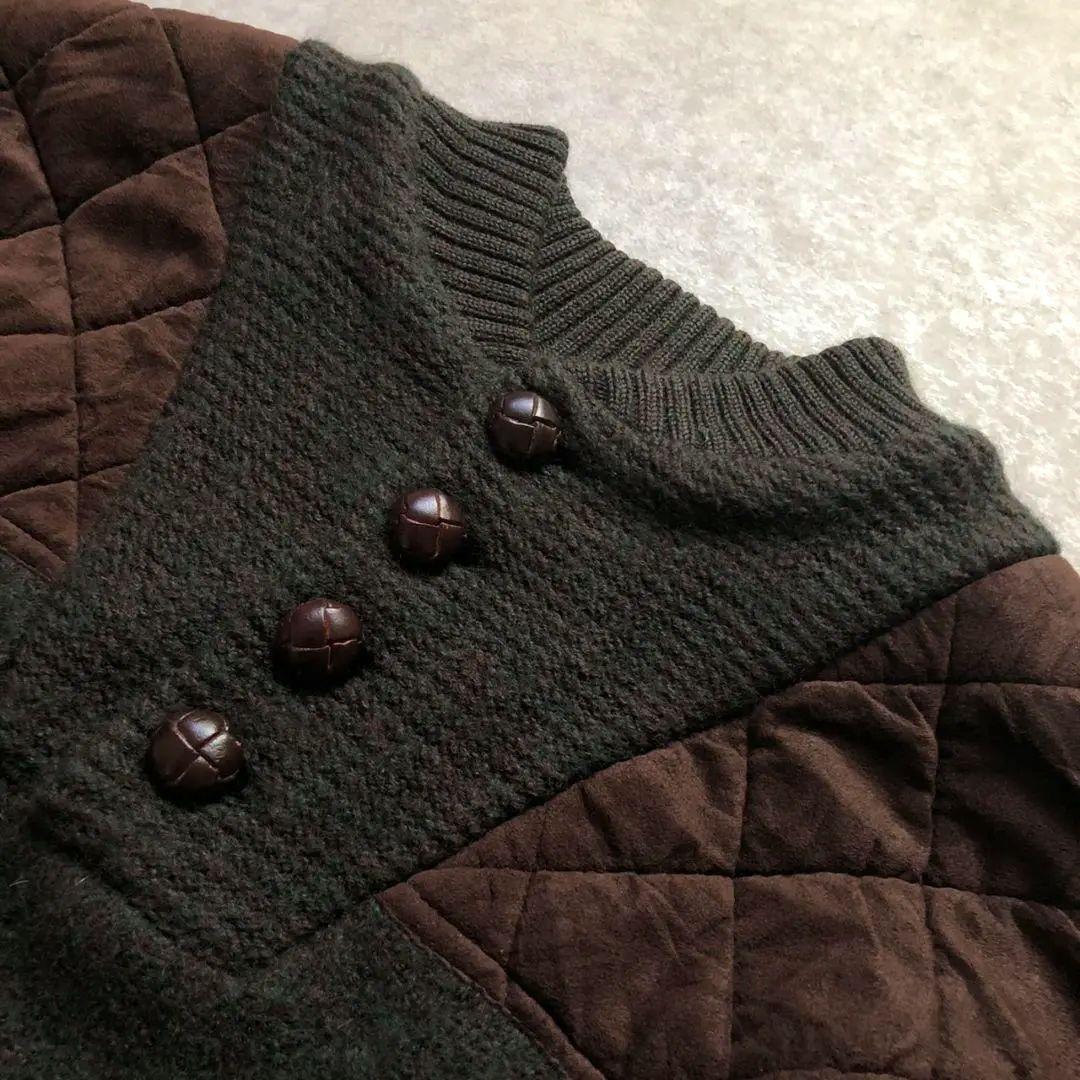 80sWoolrichウールリッチセーター ヘンリーネックパッチ付 緑 XL相当