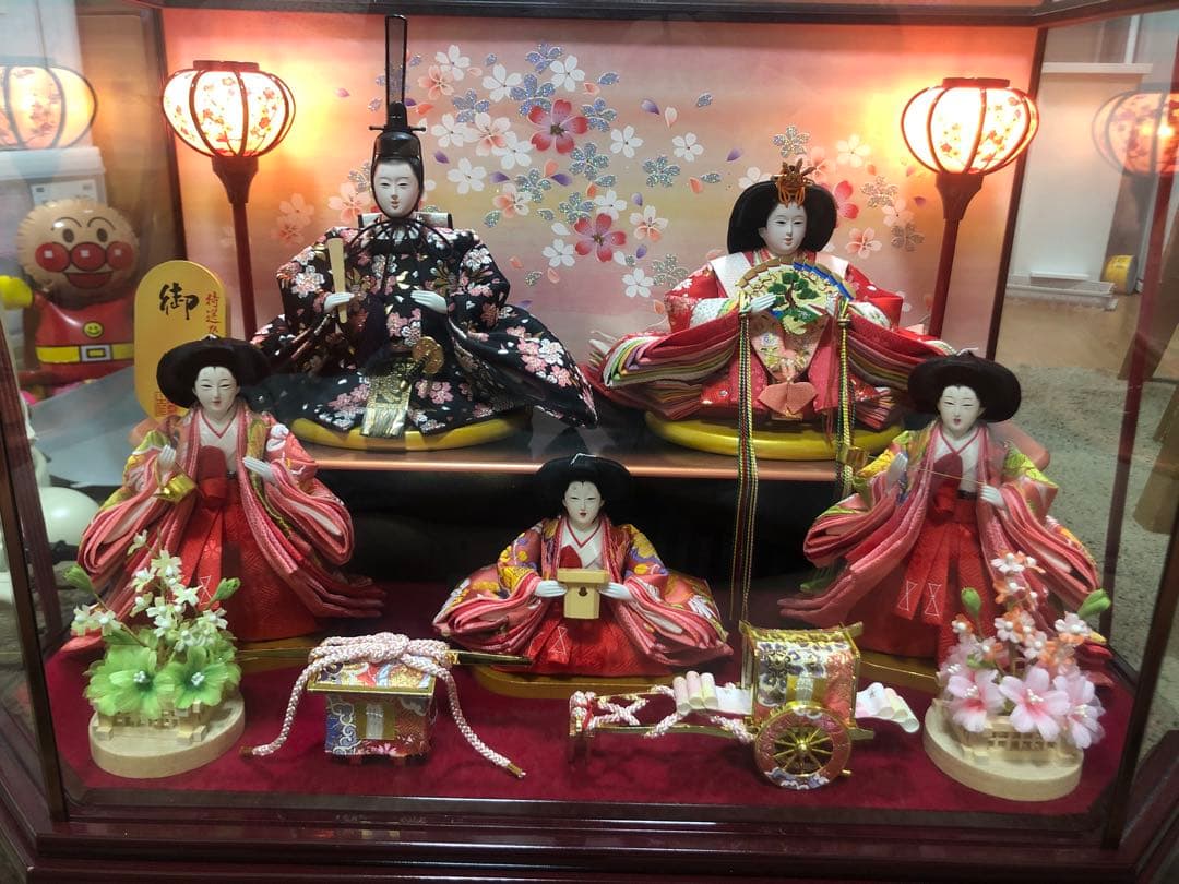 雛人形セット ガラスケース付き　光るぼんぼり