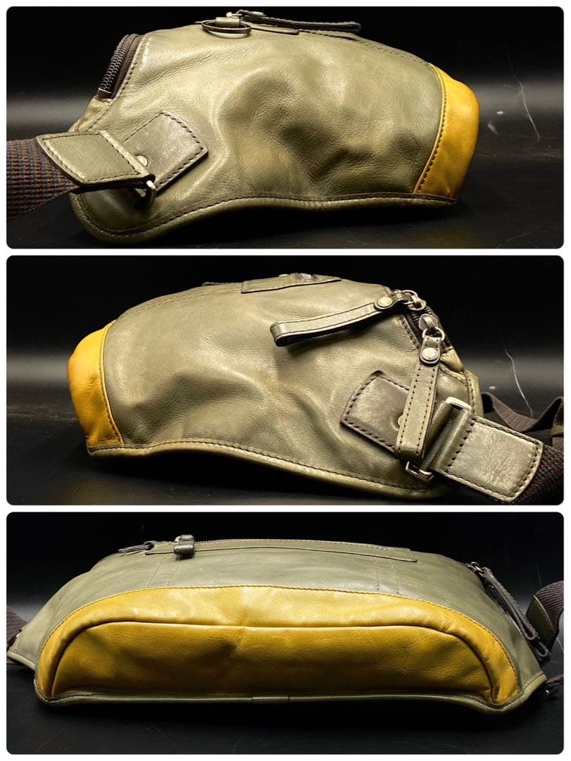 フジタカ ウエストバッグ カーキ レザー