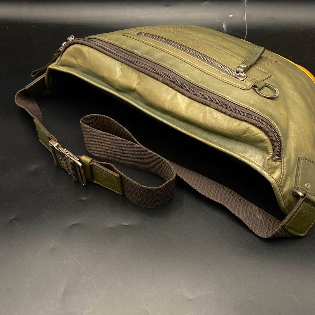 フジタカ ウエストバッグ カーキ レザー