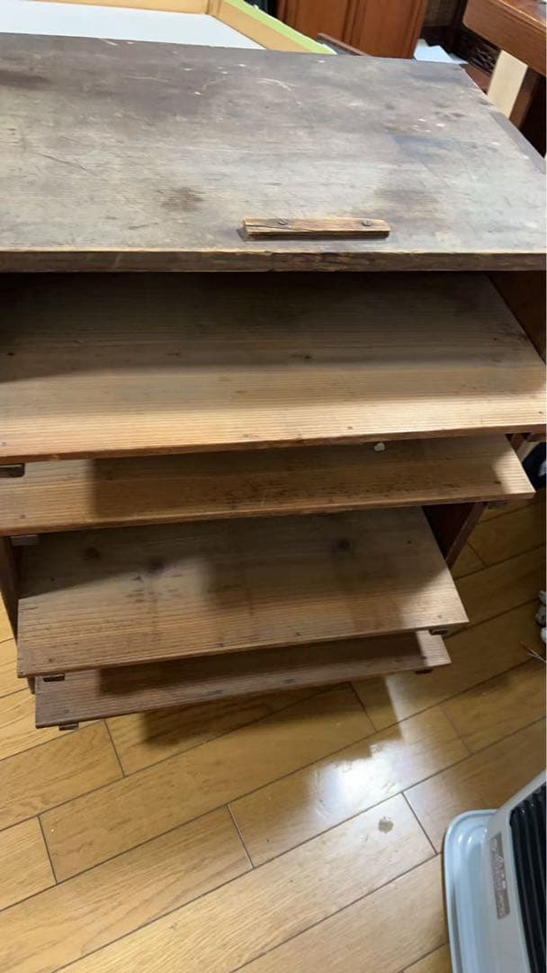 昭和レトロ 古道具 木製多段棚｜引き出し式・店舗什器向け