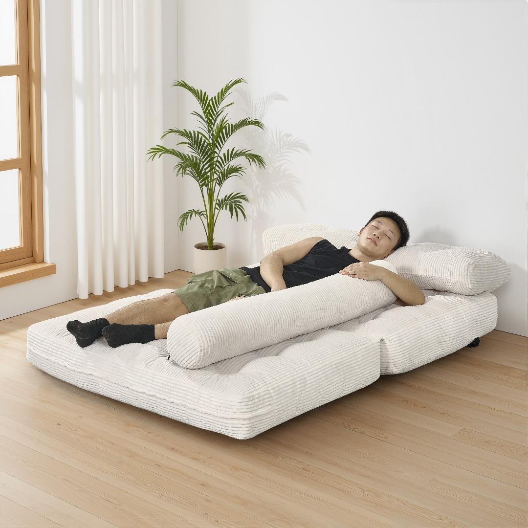 幅132cm折りたたみ ソファベッド 枕付きマットレス シュレッドフォーム多機能