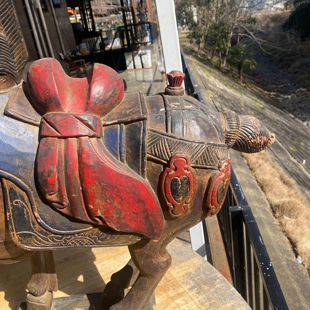 中国美術　古玩　木彫　木製　馬　インテリア　飾り馬