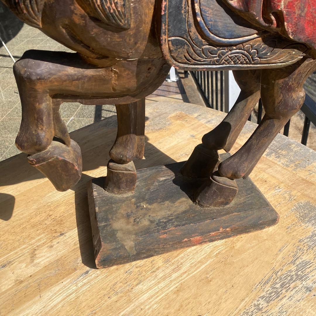 中国美術　古玩　木彫　木製　馬　インテリア　飾り馬