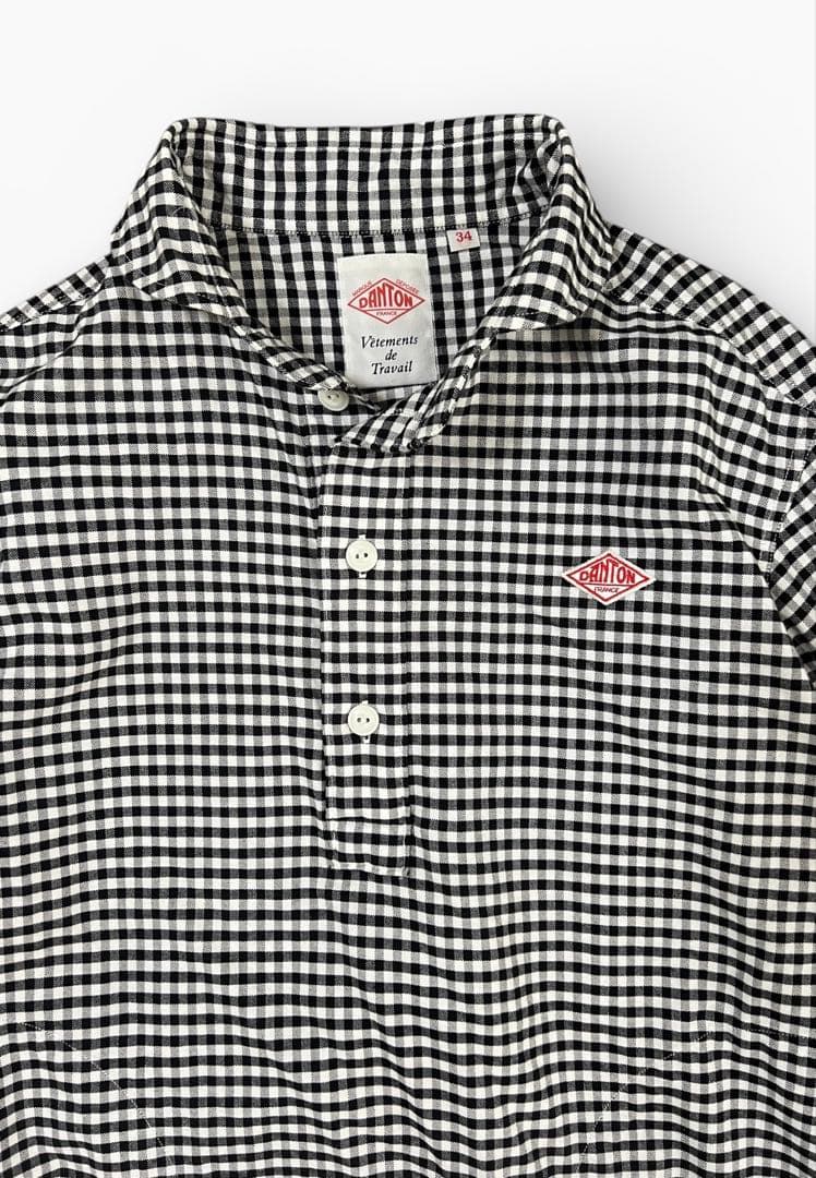 専用です極美品✨DANTONギンガムチェック プルオーバーシャツ 丸襟 長袖34