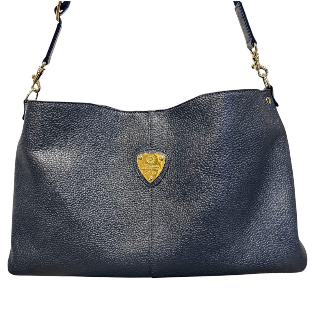 【美品】 ATAO エルヴィ 本革 ネイビー 2way ショルダーバッグ A4