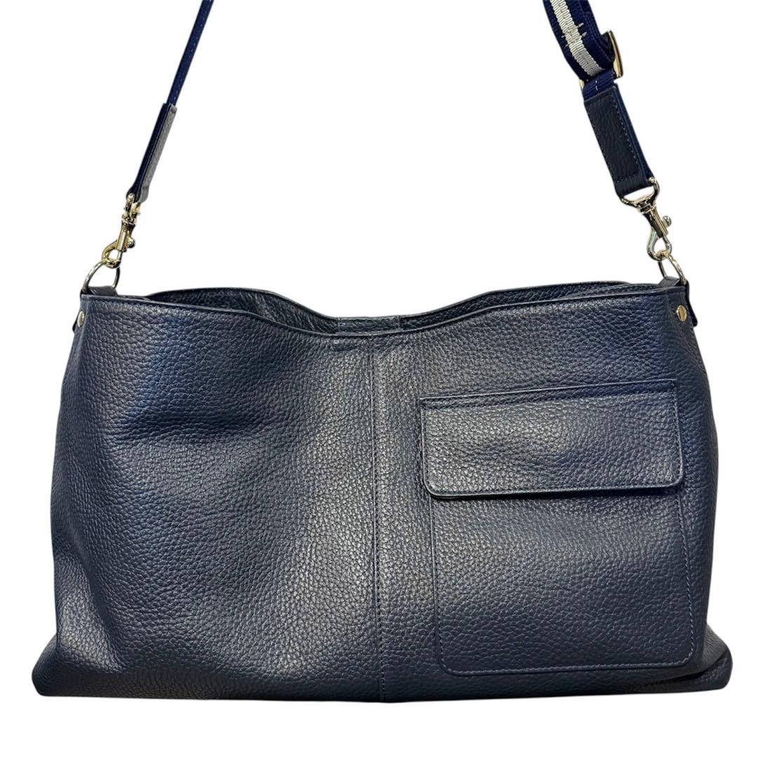 【美品】 ATAO エルヴィ 本革 ネイビー 2way ショルダーバッグ A4
