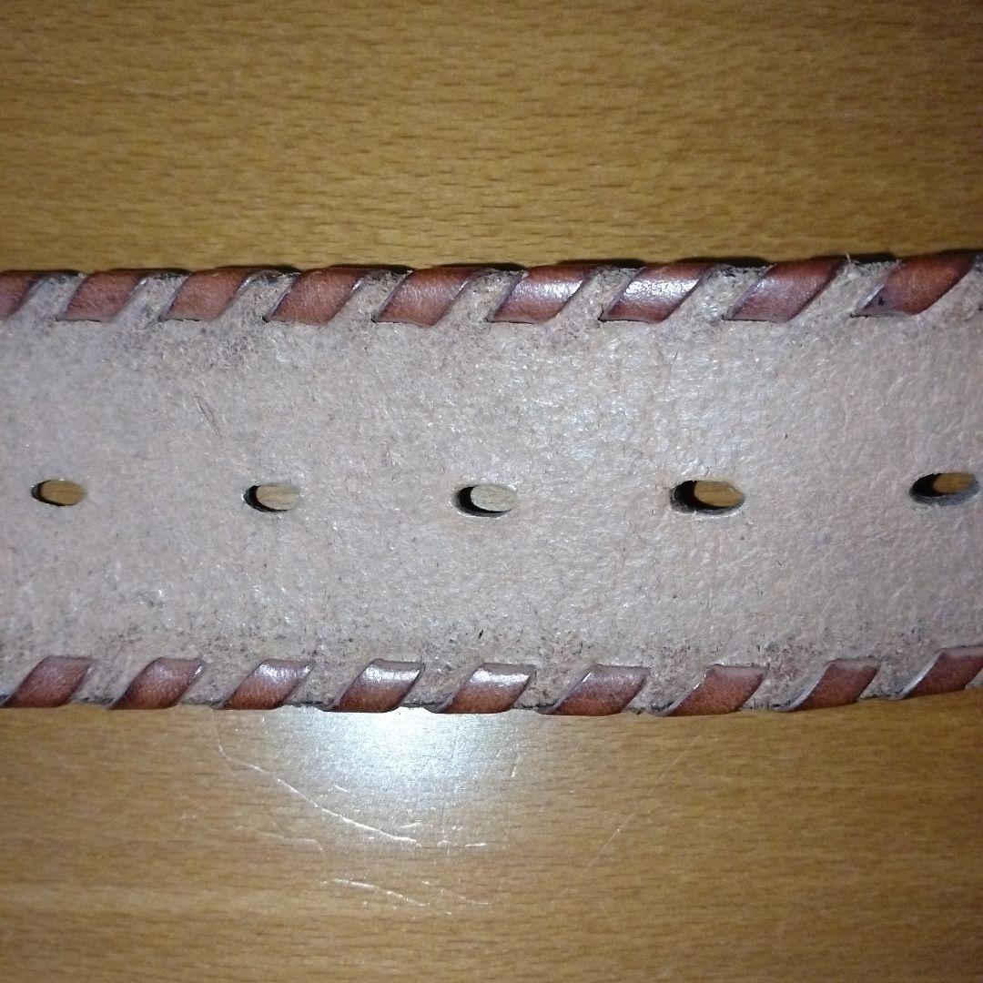 ラルフローレン　ベルト　S　ブラウン　本革　型押し　総柄　幅広　バックル金色