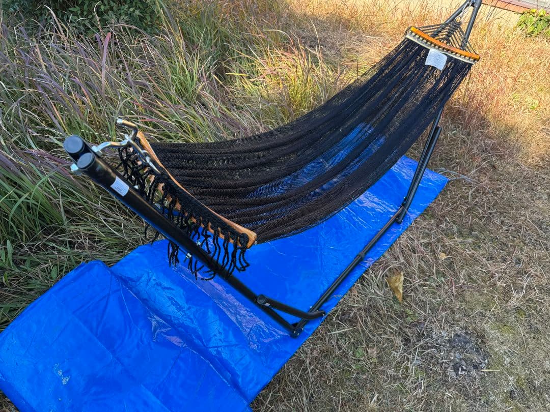 黒 ナイロン ハンモック スタンド付き 約270cm x 100cm