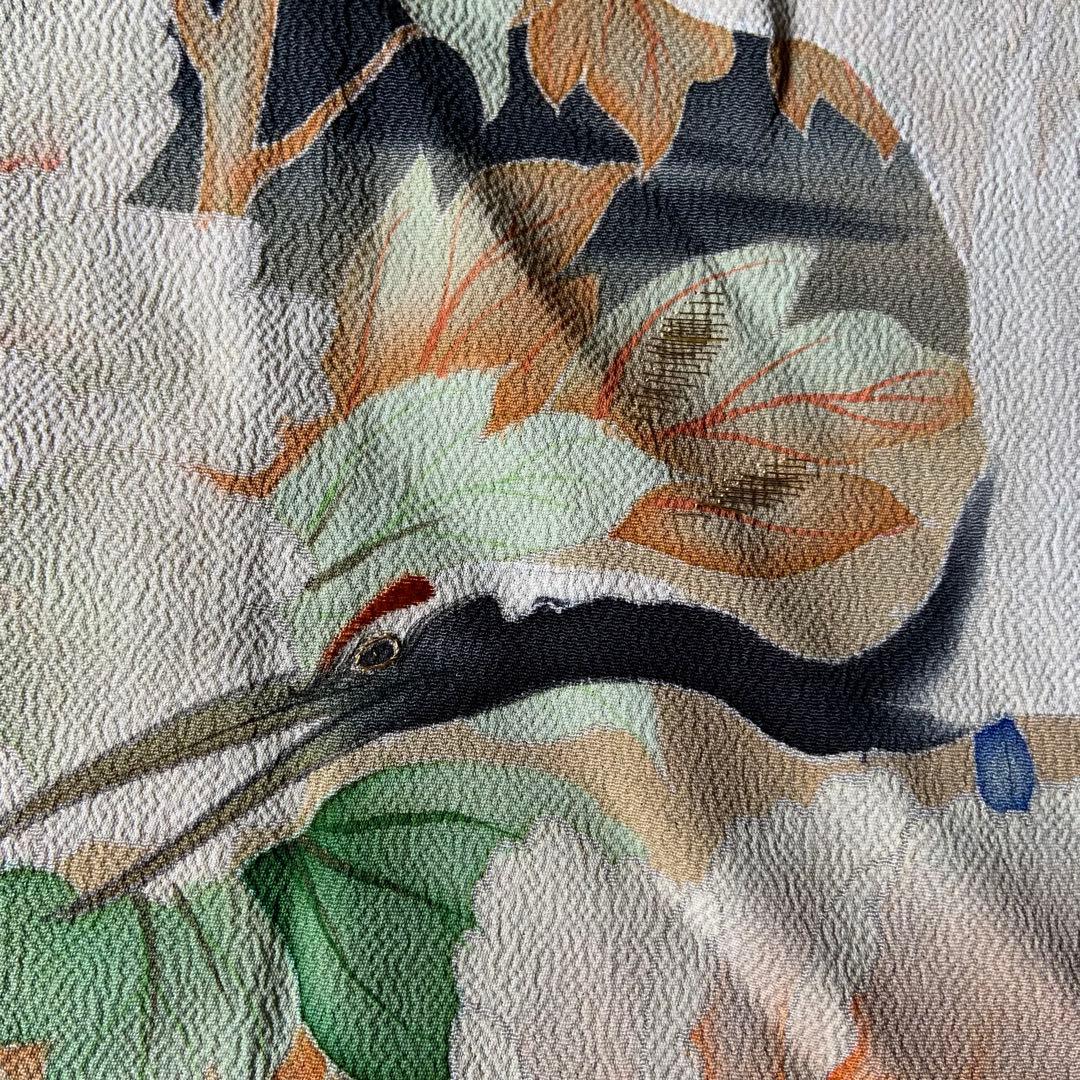 アンティーク振袖花に鶴ヴィンテージ正絹