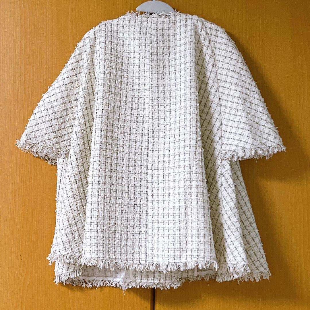 【美品】ツイードケープジャケット ホワイト anuans アニュアンス