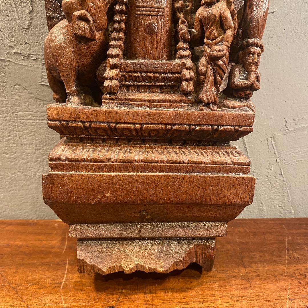 木彫壁掛けプラーク ヒンドゥー教 シヴァ神 置物 寺院 柱 レリーフ