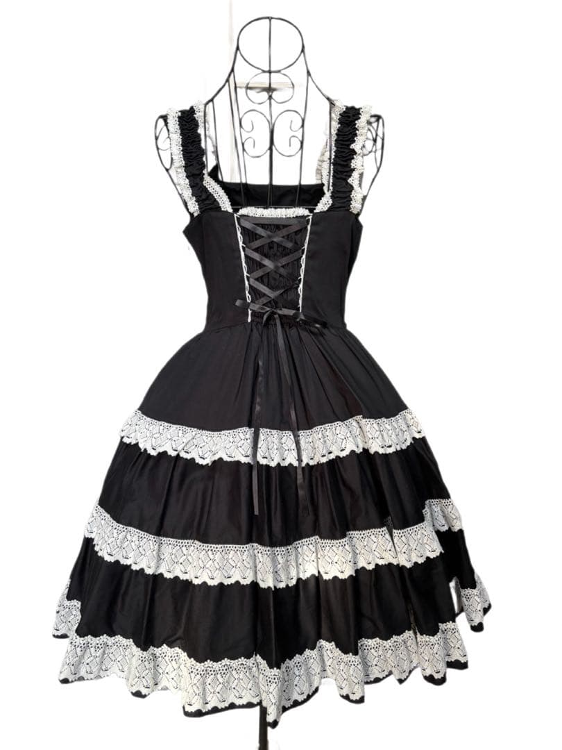 【ほぼ未使用】BABY ミルフィーユジャンパースカート 黒×オフ白