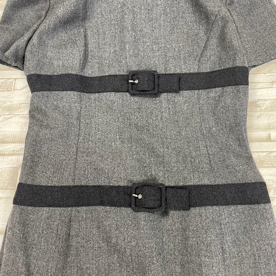 【美品】ヴァレンティノ★ワンピース　ベルト　ウール　グレー　ヴィンテージ