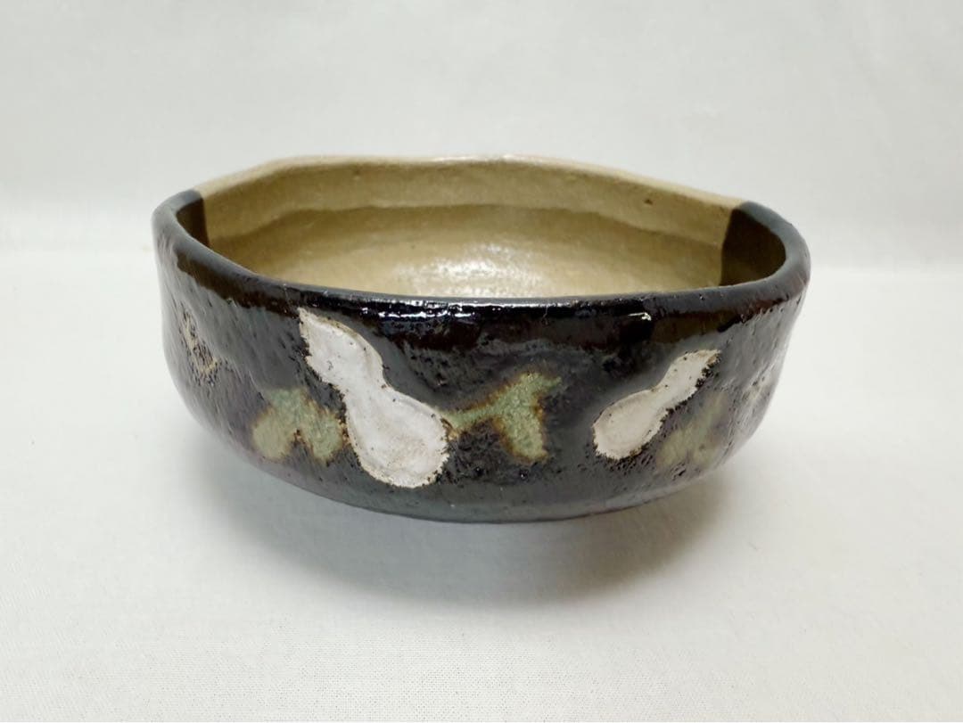 未使用 茶道具 伊東桂楽作 瓢箪柄 掛分 平茶碗 陶印 共箱