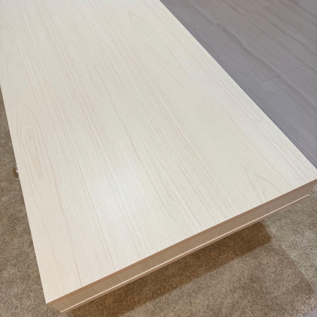 ホワイトウッド北欧風引き出し付きテーブル　ビジュー取っ手付き