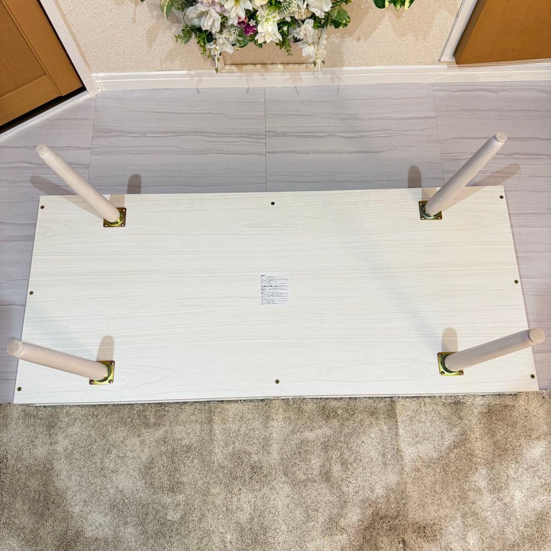 ホワイトウッド北欧風引き出し付きテーブル　ビジュー取っ手付き