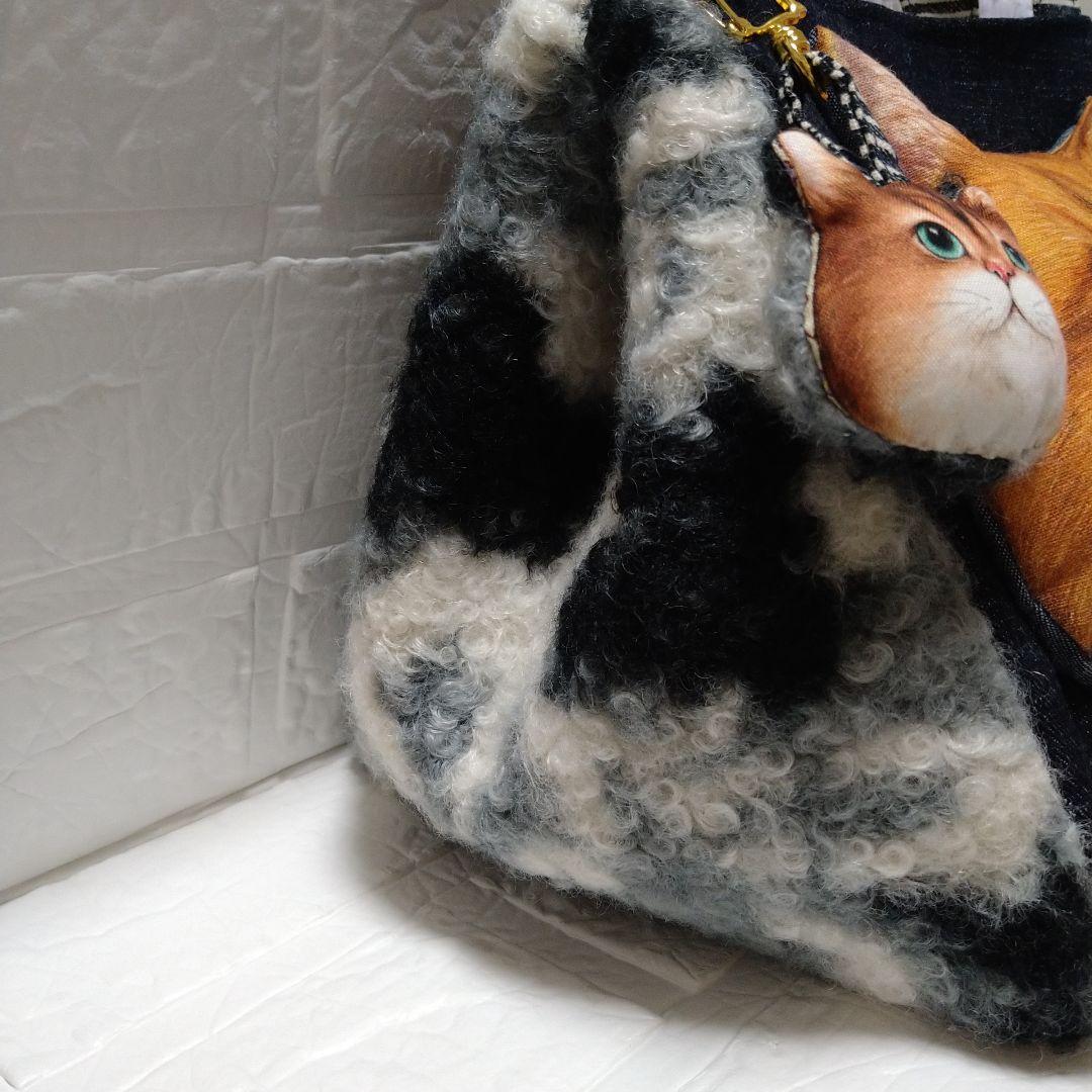 お*ん様 コヤンイサムチョン☆スクエアトートバッグ　デニム＆もこもこボア　ふてに