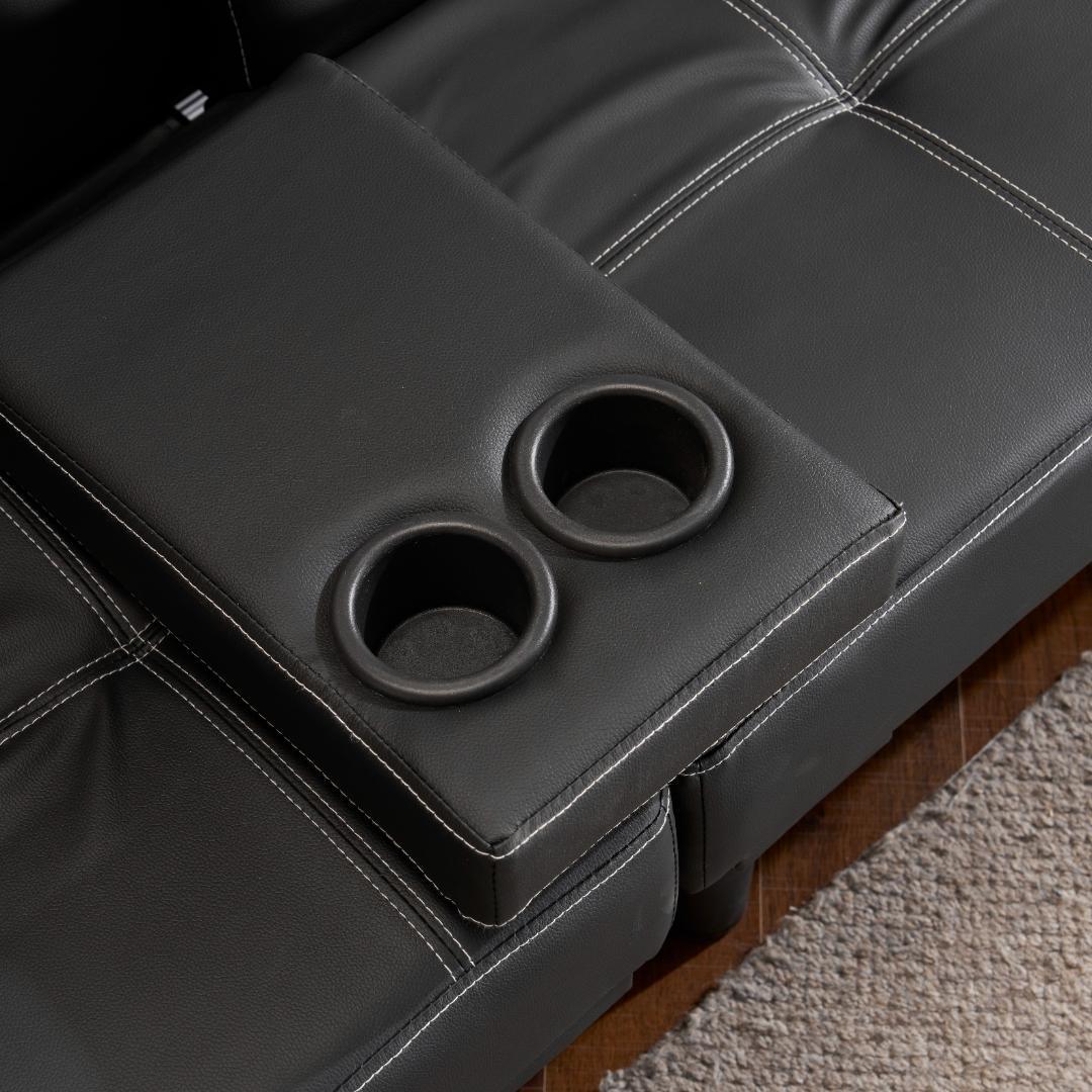 【新品】カップホルダー付き 組立簡単 省スペース2人用ソファベッド