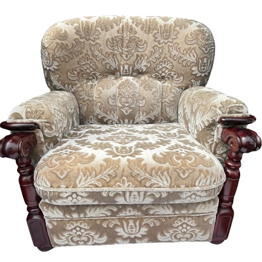 カリモク 金華山 花柄ベロアソファ 1人掛けソファ