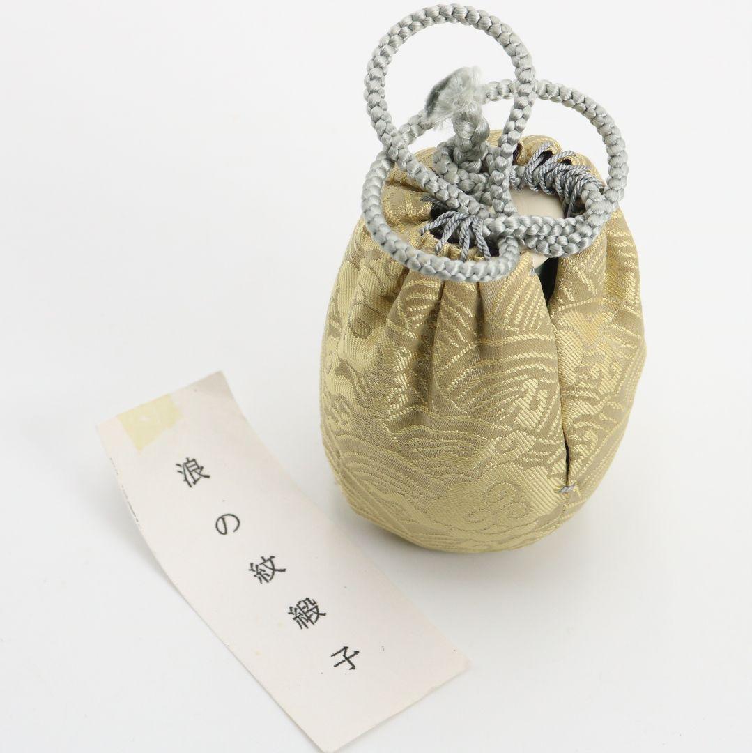 韓国人間文化財 池順鐸作 青磁鶴首茶入 浪の紋緞子仕覆付 茶道具　V903　N9