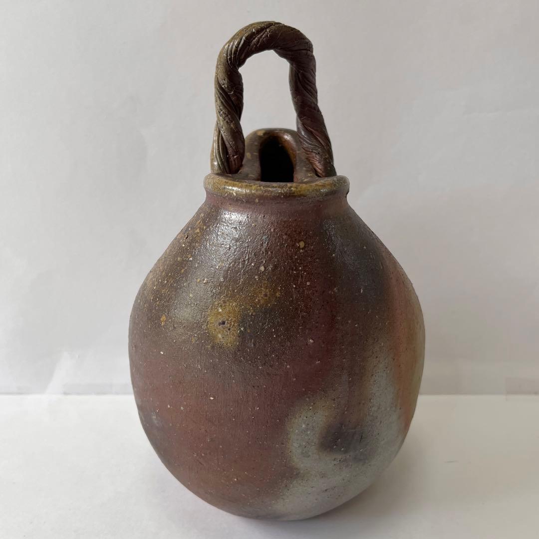 【森泰司 備前 手付花入】共箱 共布 栞 備前焼 花器 花瓶