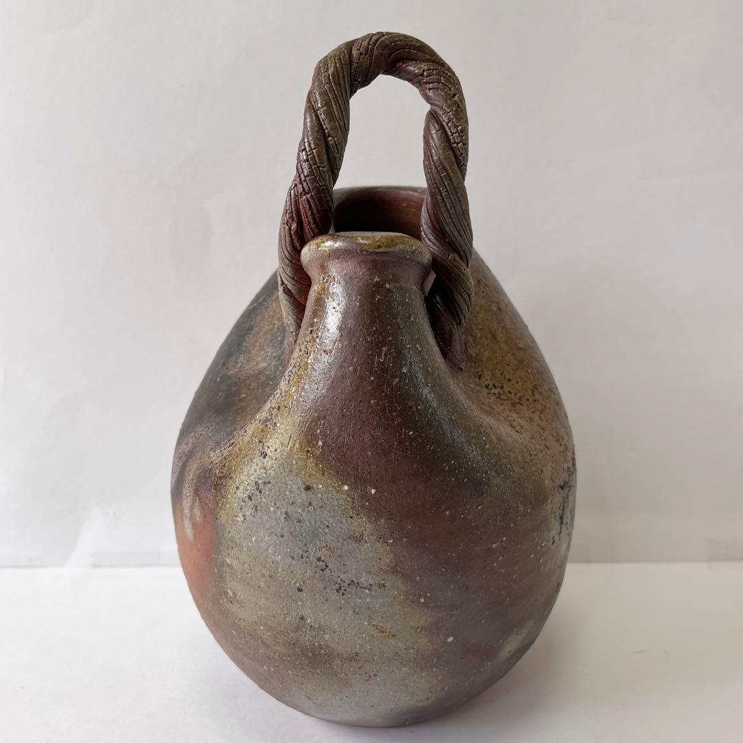 【森泰司 備前 手付花入】共箱 共布 栞 備前焼 花器 花瓶