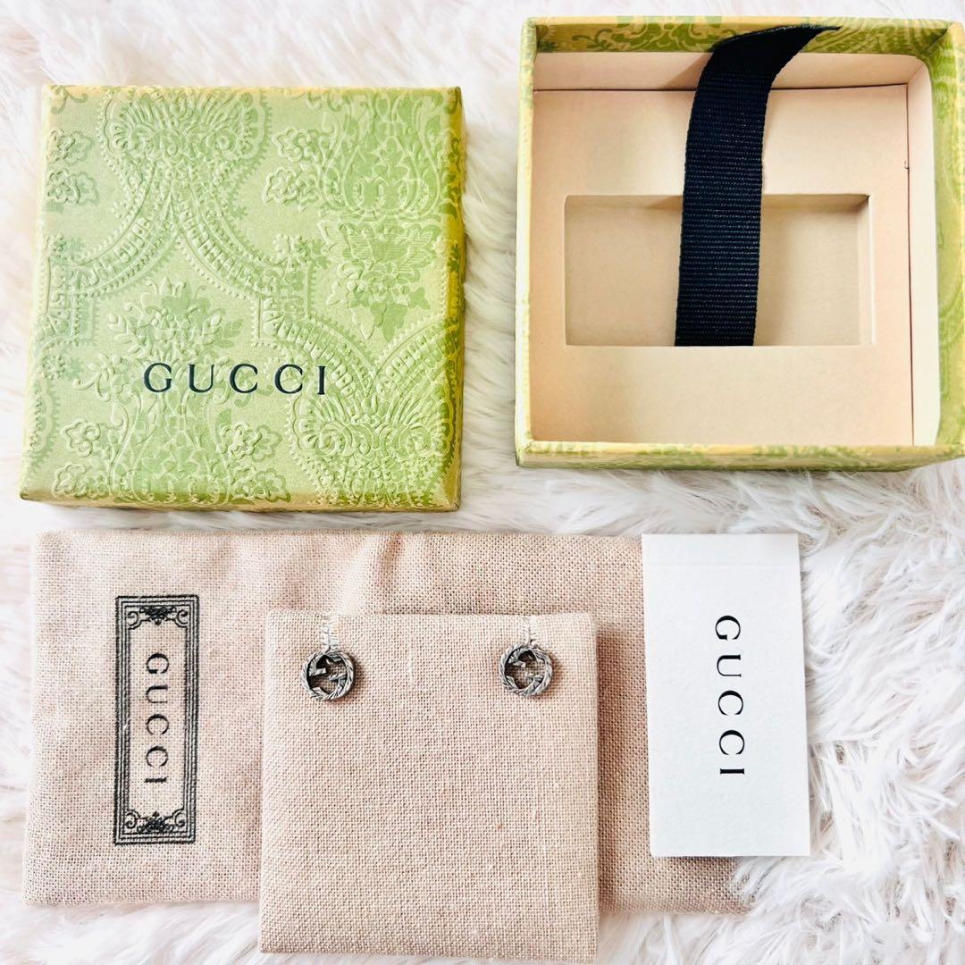 GUCCI　グッチ　ピアス　アラベスク　燻　インターロッキング　GGロゴ