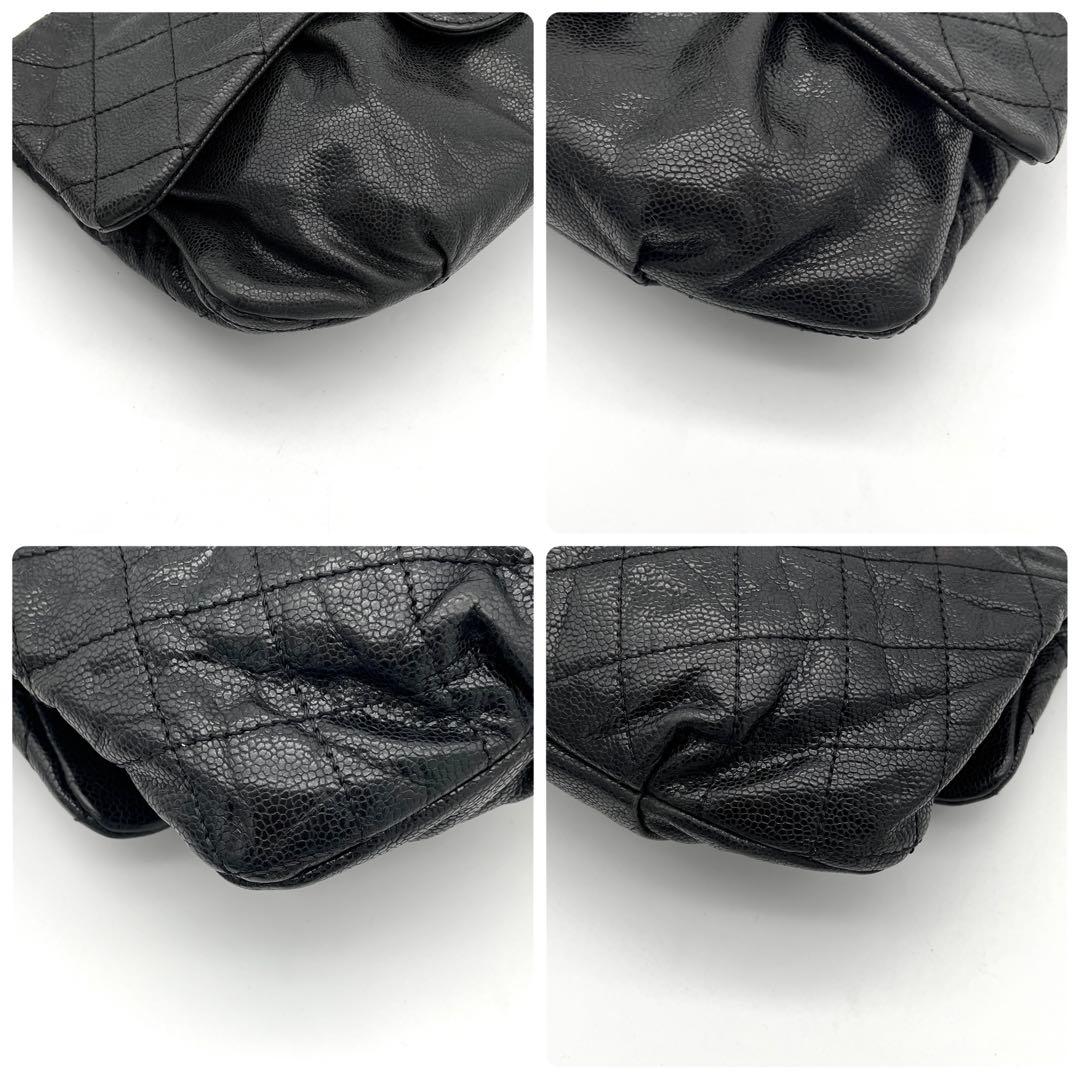 極上美品　シャネル　マトラッセ　キャビアスキン　ブラック　チェーンショルダー