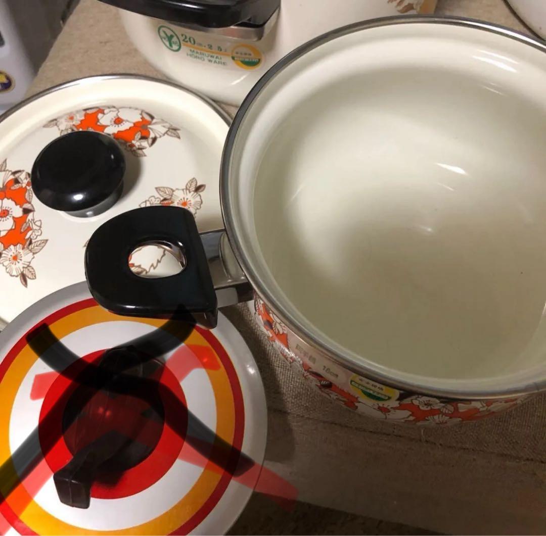 両手鍋 ホーロー 昭和レトロ 花柄 サンコー　年代物　まとめうり　ヴィンテージ