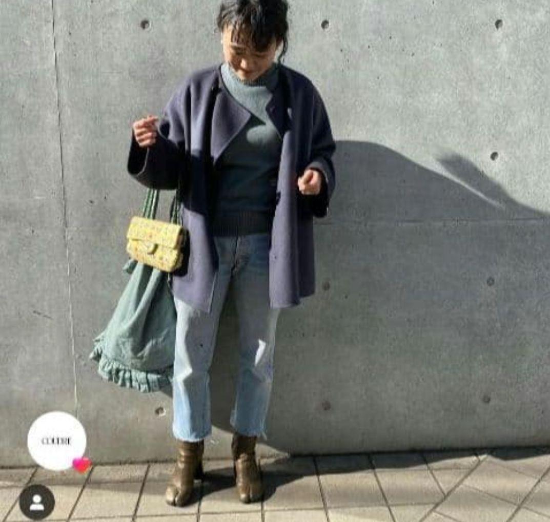 【GALERIE VIE】ウールダブルフェイス ショートノーカラーコート　紺色