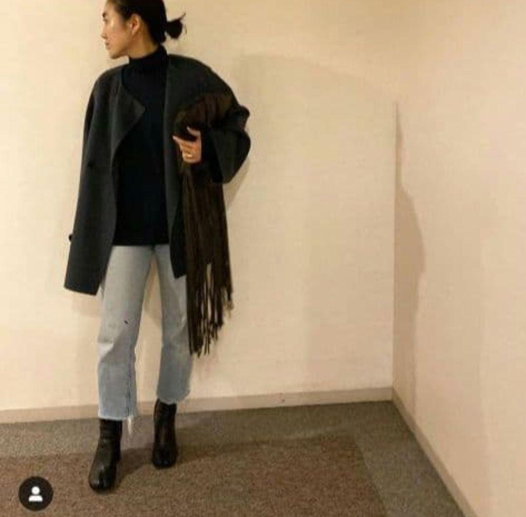 【GALERIE VIE】ウールダブルフェイス ショートノーカラーコート　紺色