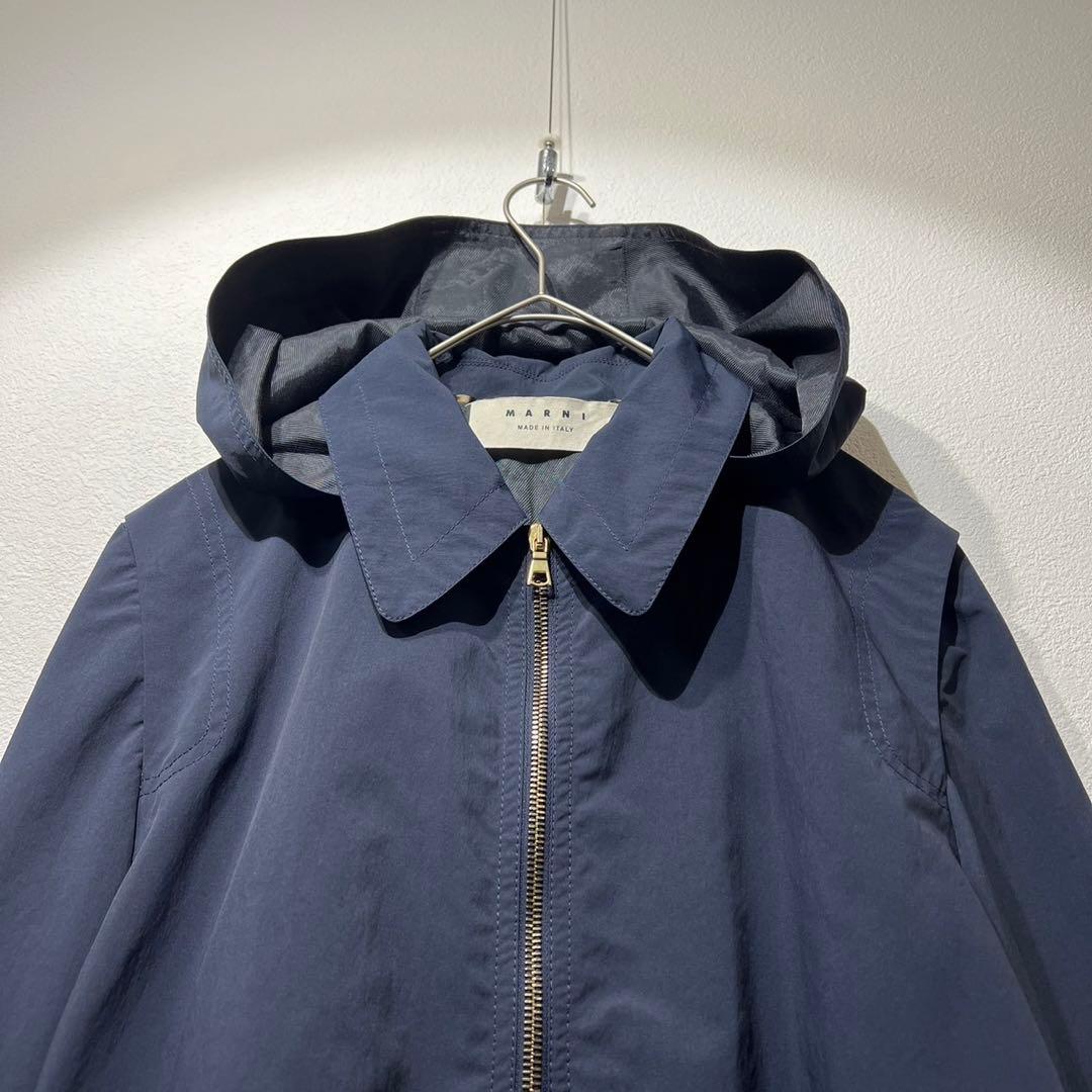 希少 マルニ 上質 コットン混フード付コート ジップ ポリエステル レーヨン