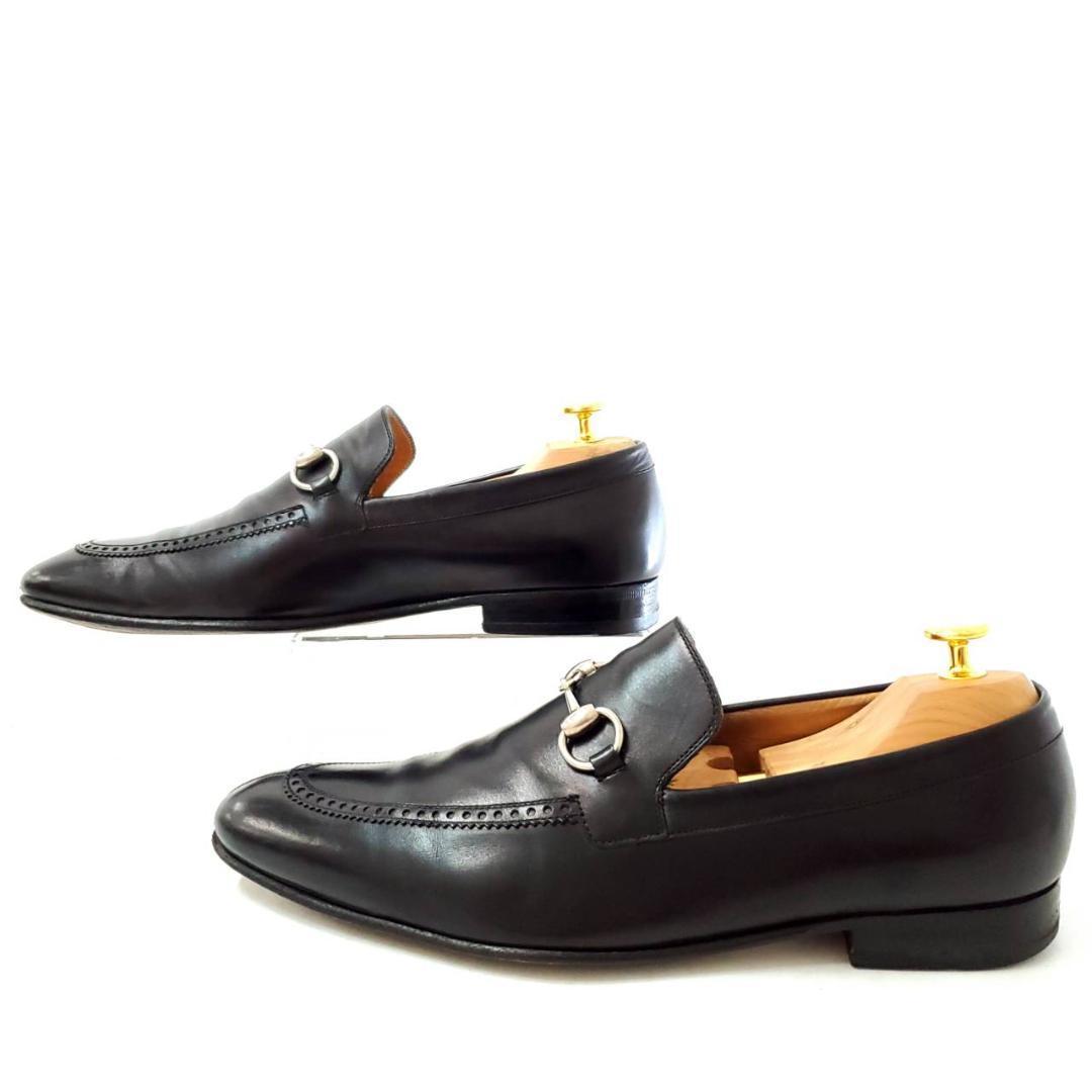 良品グッチ　ホースビット　ローファー　ブラック　7 1/2　レザー　シルバー金具