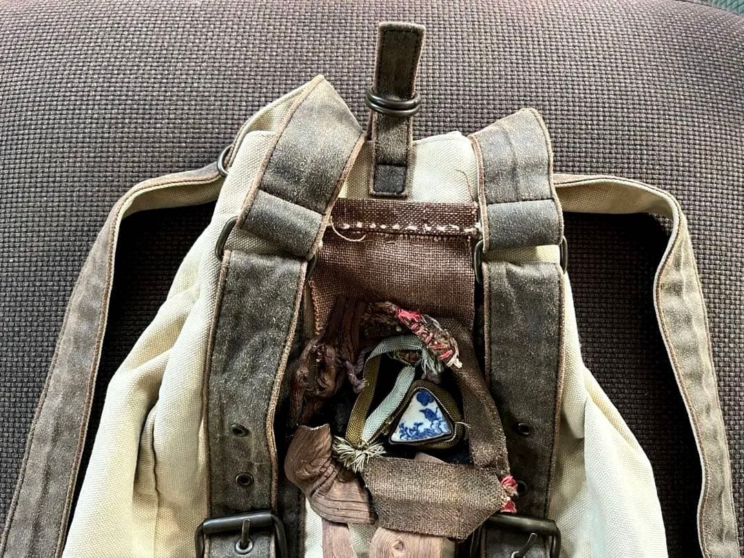 ◆柿渋と山葡萄の装飾 帆布リュック USED ベージュ×ブラウン◆