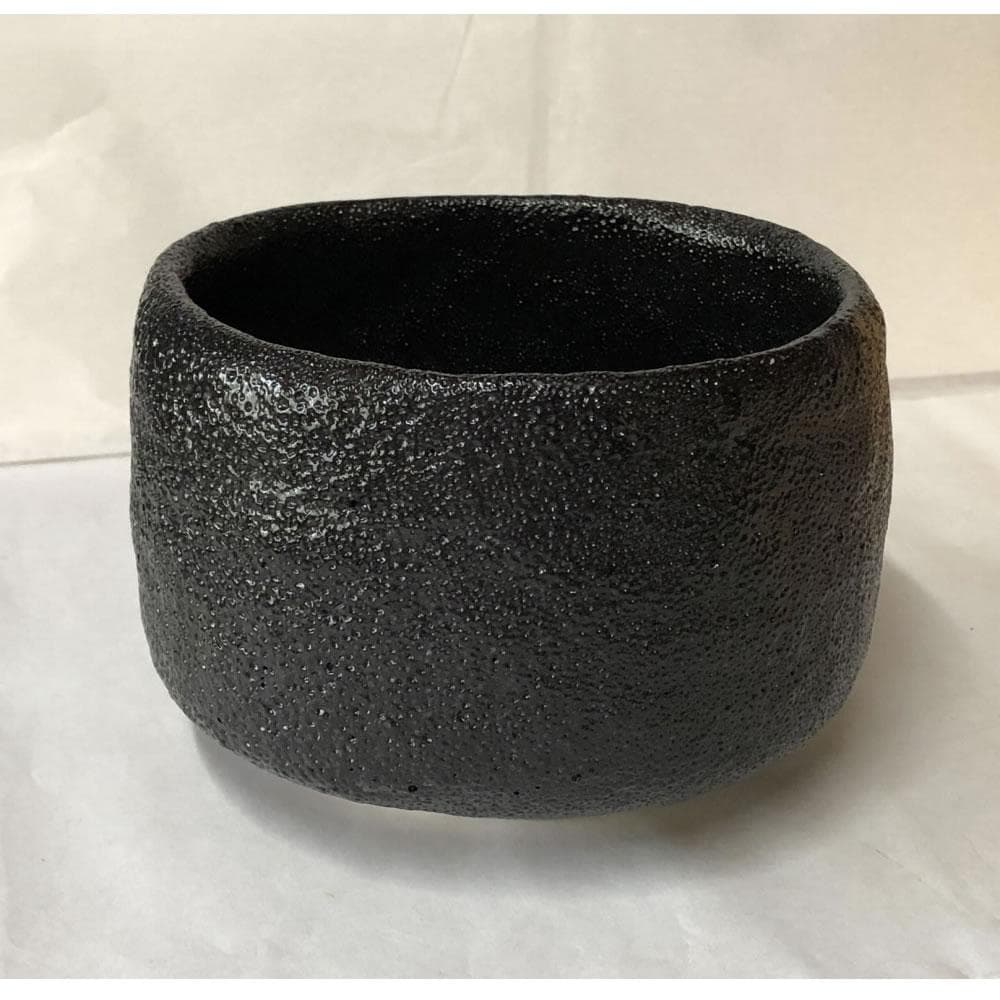 F922 寒川栖豊 紀州焼 那智黒茶碗 共箱 抹茶碗 茶道具