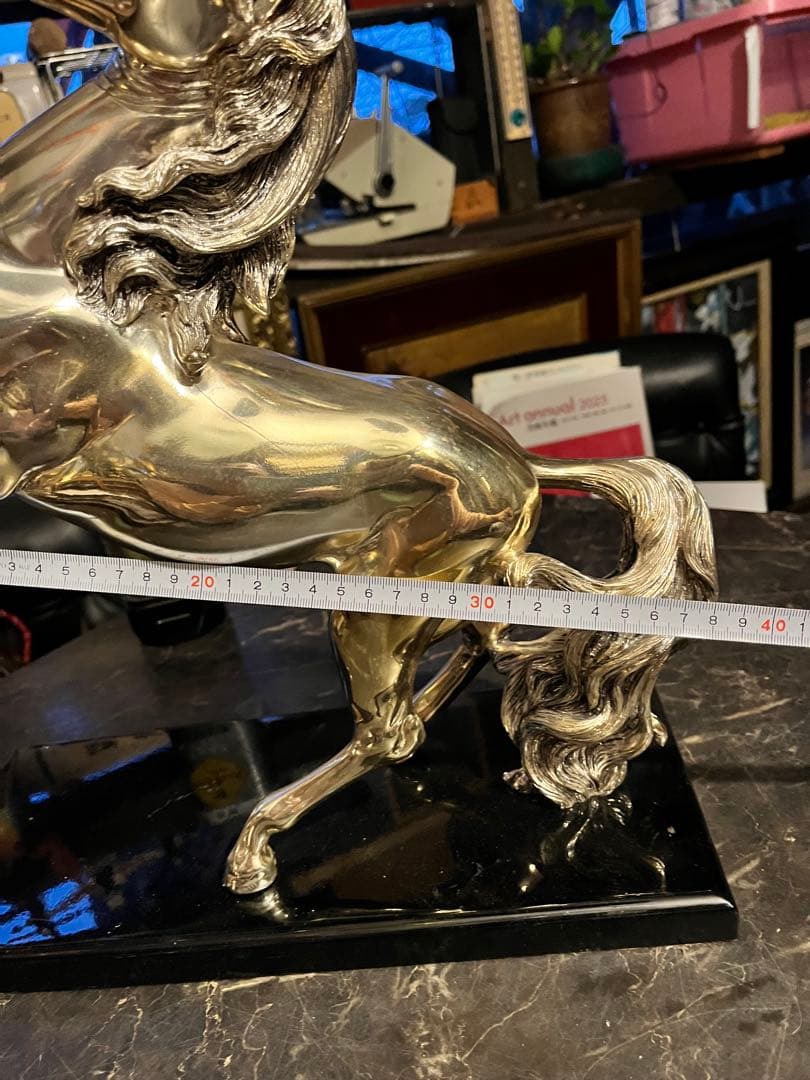 馬 馬の置物 跳馬 シルバーホース 銀色の馬 跳馬 体長40 高さ35