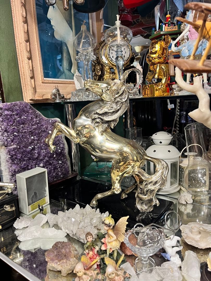 馬 馬の置物 跳馬 シルバーホース 銀色の馬 跳馬 体長40 高さ35