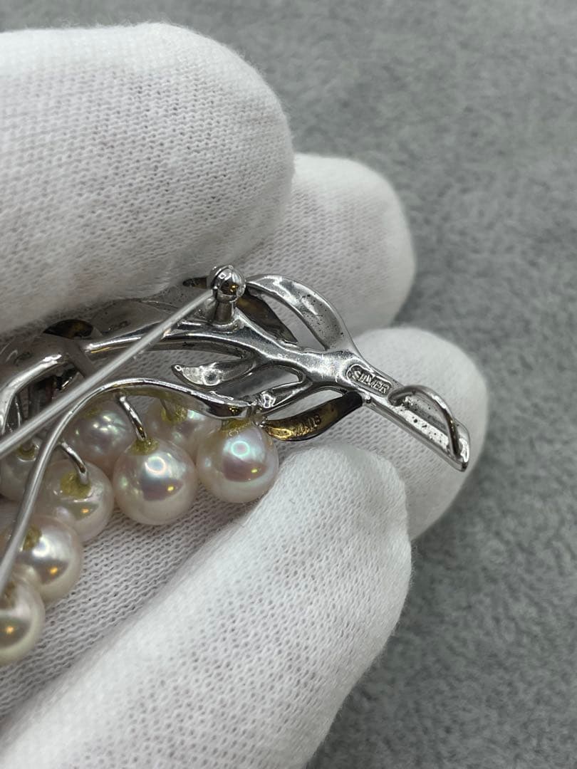 k18 silver 本真珠ブローチ　花モチーフ　6mm