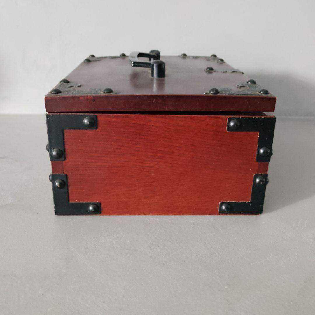 千両箱型 木製収納ボックス 貯金箱 木製×鉄製金具