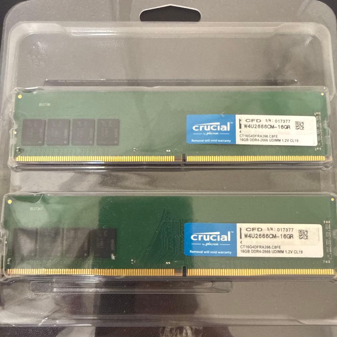 Crucial DDR4-2666 メモリ32GB（16GB×2）
