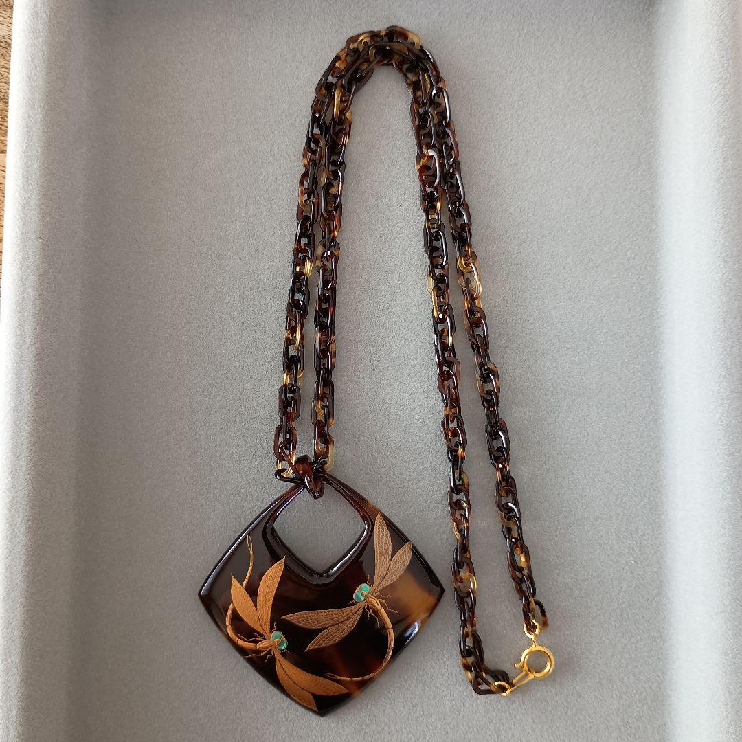 本鼈甲 金蒔絵 螺鈿 作家物 大岡緑 鼈甲 べっ甲 工芸品 ネックレス 装飾品