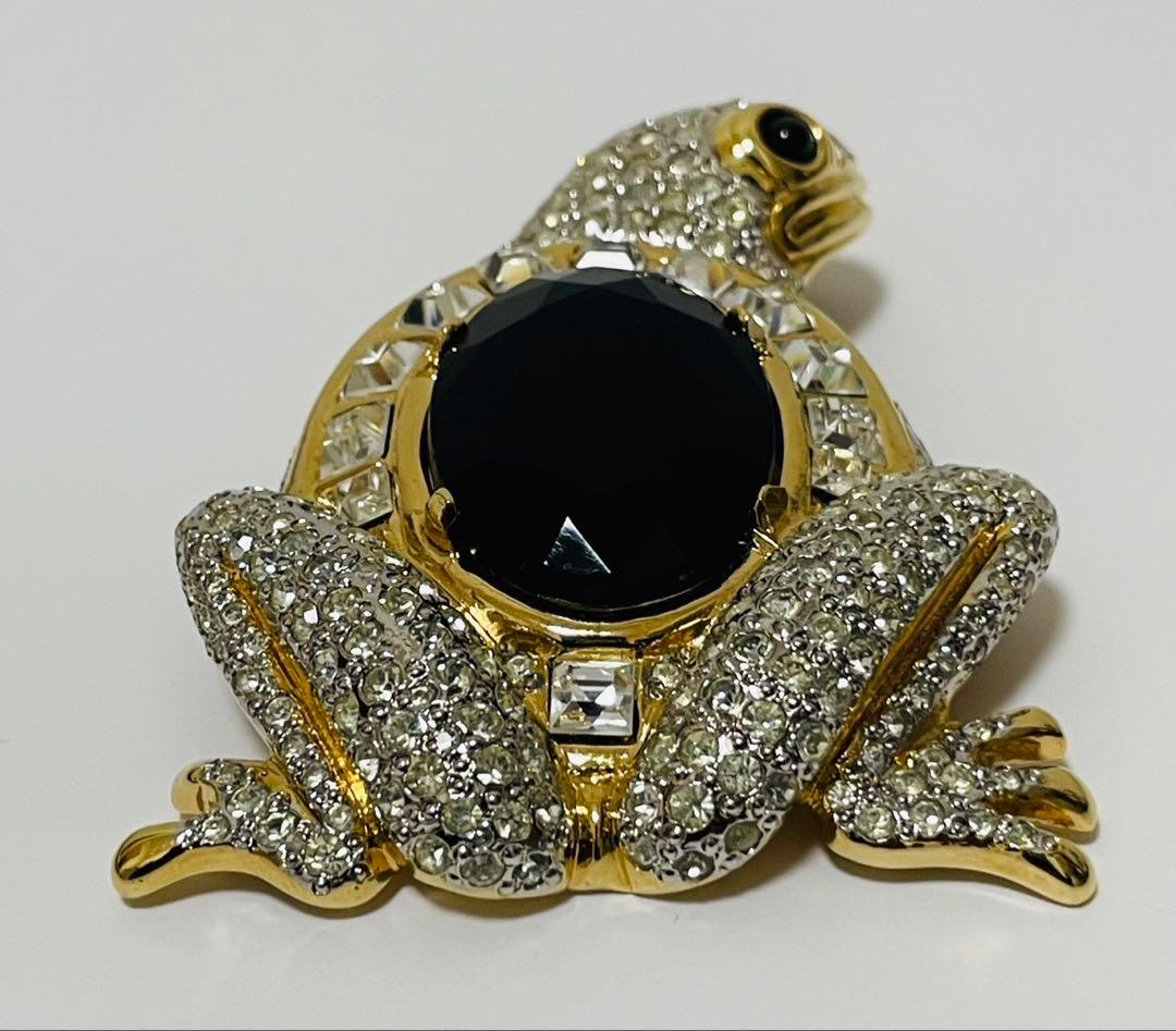 【希少】ヴァレンティノ ヴィンテージ ブローチ カエル Frog カラーストーン