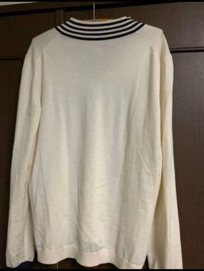 【訳あり】GUCCI bee アイボリー ストライプ Vネックセーター XL