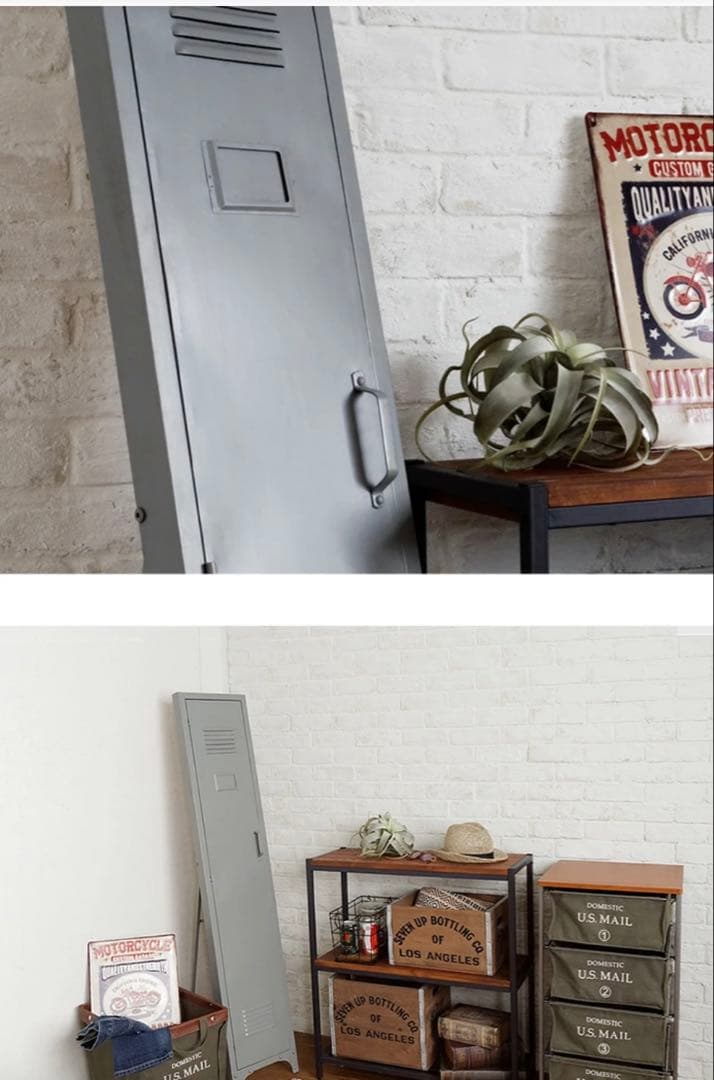 スタンドミラー ミラー 全身鏡 アンティーク 男前 ロッカー風 スタンドミラー