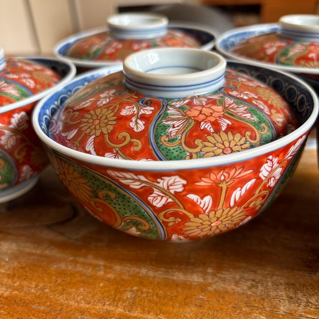 源右衛門　有田焼　蓋つき煮物椀 5個セット 花柄