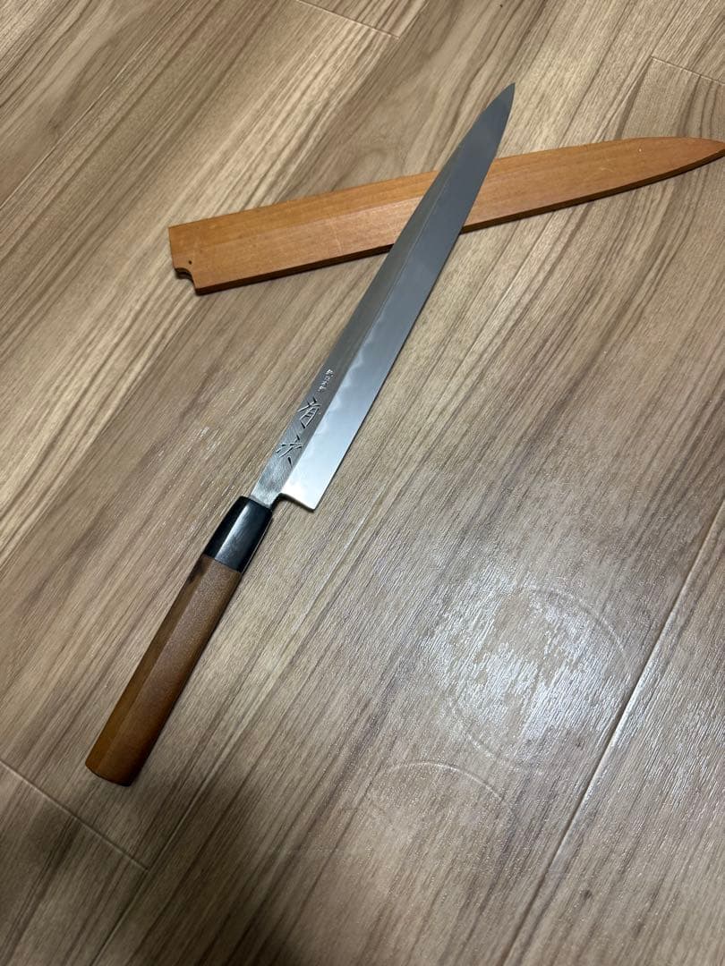 有次　柳刃包丁　本焼　尺　鞘付き　天然砥石研ぎました